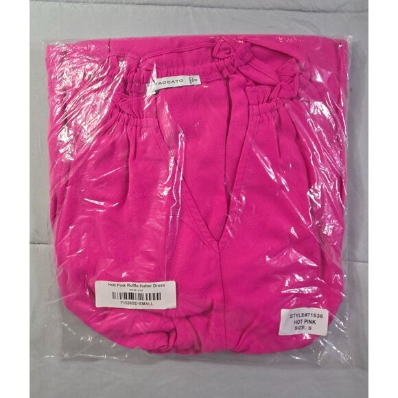 Staccato Hot Pink Sleeveless Maxi Dress  Womens Small Ruffled Hem Elastic Waist - Picture 9 of 9